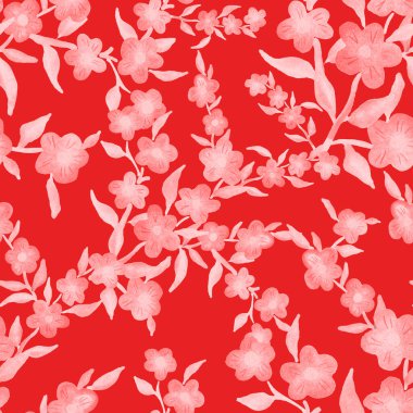 Bahar çiçekleriyle suluboya kusursuz desen. Klasik botanik çizimi. Her türlü tasarım için zarif bir dekorasyon. Renkli ve soyut çiçekli moda baskısı. Suluboya dokusu.