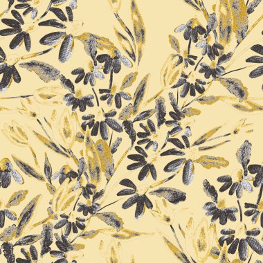 Bahar çiçekleriyle suluboya kusursuz desen. Klasik botanik çizimi. Her türlü tasarım için zarif bir dekorasyon. Renkli ve soyut çiçekli moda baskısı. Suluboya dokusu.