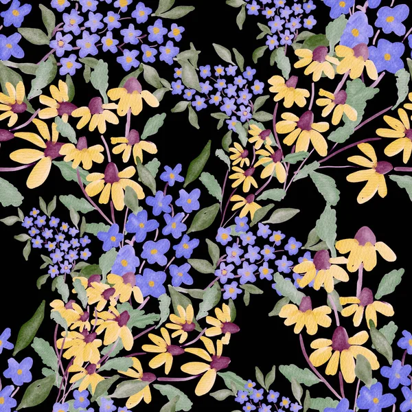 Υδατογραφία Απρόσκοπτη Μοτίβο Άνοιξη Λουλούδια Ανθοδέσμες Vintage Βοτανική Απεικόνιση Κομψή — Φωτογραφία Αρχείου