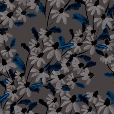 Bahar çiçekleriyle suluboya kusursuz desen. Klasik botanik çizimi. Her türlü tasarım için zarif bir dekorasyon. Renkli ve soyut çiçekli moda baskısı. Suluboya dokusu.