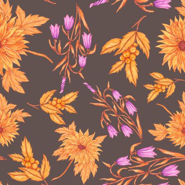 Çiçek buketli suluboya desenli. Klasik botanik çizimi. Her türlü tasarım için zarif bir dekorasyon. Renkli ve soyut çiçekli moda baskısı. Suluboya dokusu.