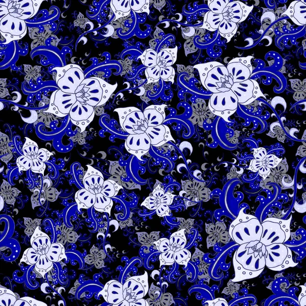 Akvarell Zökkenőmentes Minta Folky Virágok Levelek Etnikai Stílusban Virágdíszítés Hagyományos — Stock Fotó