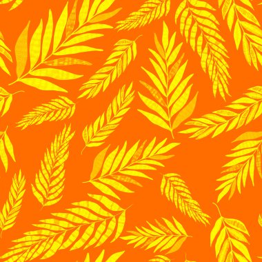 Yaratıcı renkli tropikal yaprakları olan modern, soyut, pürüzsüz desen. Geçmişe dönük parlak yaz geçmişi. Orman yaprakları çizimi. Mayo botanik tasarımı. Antika egzotik baskı.