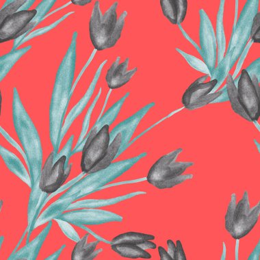 Bahar çiçekleriyle suluboya kusursuz desen. Klasik botanik çizimi. Her türlü tasarım için zarif bir dekorasyon. Renkli ve soyut çiçekli moda baskısı. Suluboya dokusu.