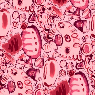 Suluboya, soyut, kusursuz desen. Parlak el yapımı elementlerle yaratıcı doku. Soyut renkli yazdırma.