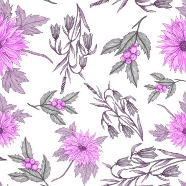 Çiçek buketli suluboya desenli. Klasik botanik çizimi. Her türlü tasarım için zarif bir dekorasyon. Renkli ve soyut çiçekli moda baskısı. Suluboya dokusu.