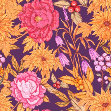 Çiçek buketli suluboya desenli. Klasik botanik çizimi. Her türlü tasarım için zarif bir dekorasyon. Renkli ve soyut çiçekli moda baskısı. Suluboya dokusu.