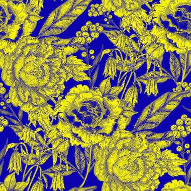 Çiçek buketli suluboya desenli. Klasik botanik çizimi. Her türlü tasarım için zarif bir dekorasyon. Renkli ve soyut çiçekli moda baskısı. Suluboya dokusu.