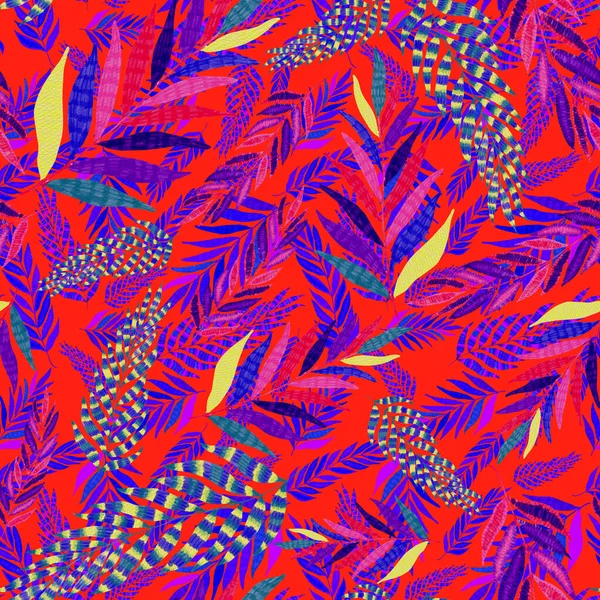 Modern Abstract Seamless Pattern Creative Colorful Tropical Leaves Retro Bright — Stock Photo, Image