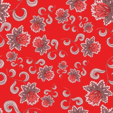 Suluboya desensiz, folky çiçekli ve yapraklı, etnik tarzda. Çiçek süsleme. Geleneksel şal deseni. Tekstil tasarım dokusu. Kabilesel etnik klasik dikişsiz model..