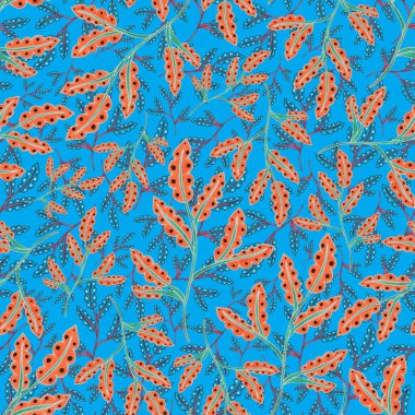 Suluboya desensiz, folky çiçekli ve yapraklı, etnik tarzda. Çiçek süsleme. Geleneksel şal deseni. Tekstil tasarım dokusu. Kabilesel etnik klasik dikişsiz model..