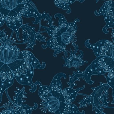 Suluboya desensiz, folky çiçekli ve yapraklı, etnik tarzda. Çiçek süsleme. Geleneksel şal deseni. Tekstil tasarım dokusu. Kabilesel etnik klasik dikişsiz model..