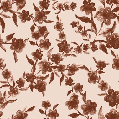 Bahar çiçekleriyle suluboya kusursuz desen. Klasik botanik çizimi. Her türlü tasarım için zarif bir dekorasyon. Renkli ve soyut çiçekli moda baskısı. Suluboya dokusu.