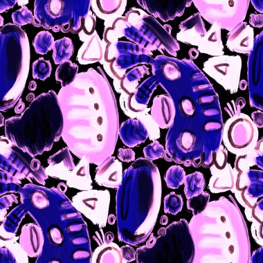 Suluboya, soyut, kusursuz desen. Parlak el yapımı elementlerle yaratıcı doku. Soyut renkli yazdırma.