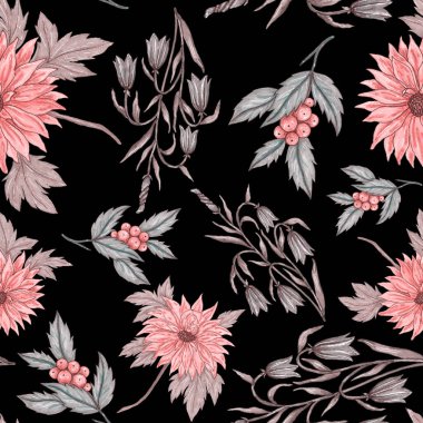 Çiçek buketli suluboya desenli. Klasik botanik çizimi. Her türlü tasarım için zarif bir dekorasyon. Renkli ve soyut çiçekli moda baskısı. Suluboya dokusu.