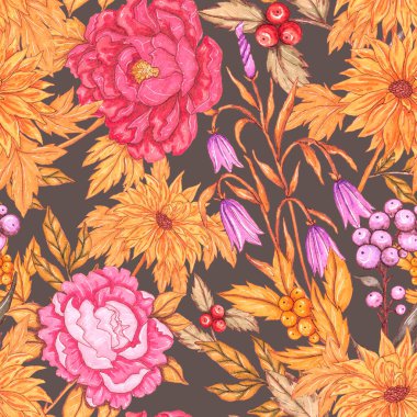 Çiçek buketli suluboya desenli. Klasik botanik çizimi. Her türlü tasarım için zarif bir dekorasyon. Renkli ve soyut çiçekli moda baskısı. Suluboya dokusu.