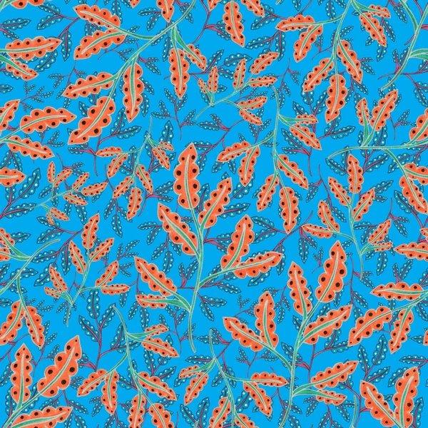 Suluboya desensiz, folky çiçekli ve yapraklı, etnik tarzda. Çiçek süsleme. Geleneksel şal deseni. Tekstil tasarım dokusu. Kabilesel etnik klasik dikişsiz model..