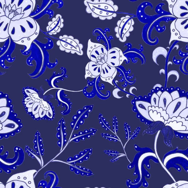 Suluboya desensiz, folky çiçekli ve yapraklı, etnik tarzda. Çiçek süsleme. Geleneksel şal deseni. Tekstil tasarım dokusu. Kabilesel etnik klasik dikişsiz model..