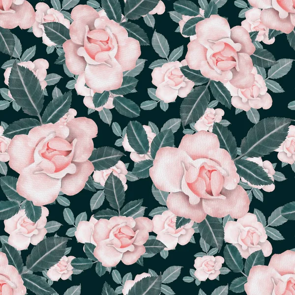 Aquarelle Motif Sans Couture Avec Des Roses — Photo