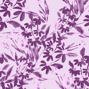 Bahar çiçekleriyle suluboya kusursuz desen. Klasik botanik çizimi. Her türlü tasarım için zarif bir dekorasyon. Renkli ve soyut çiçekli moda baskısı. Suluboya dokusu.