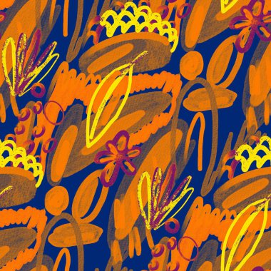 Suluboya, soyut, kusursuz desen. Parlak el yapımı elementlerle yaratıcı doku. Soyut renkli yazdırma.