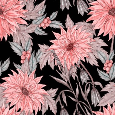 Çiçek buketli suluboya desenli. Klasik botanik çizimi. Her türlü tasarım için zarif bir dekorasyon. Renkli ve soyut çiçekli moda baskısı. Suluboya dokusu.