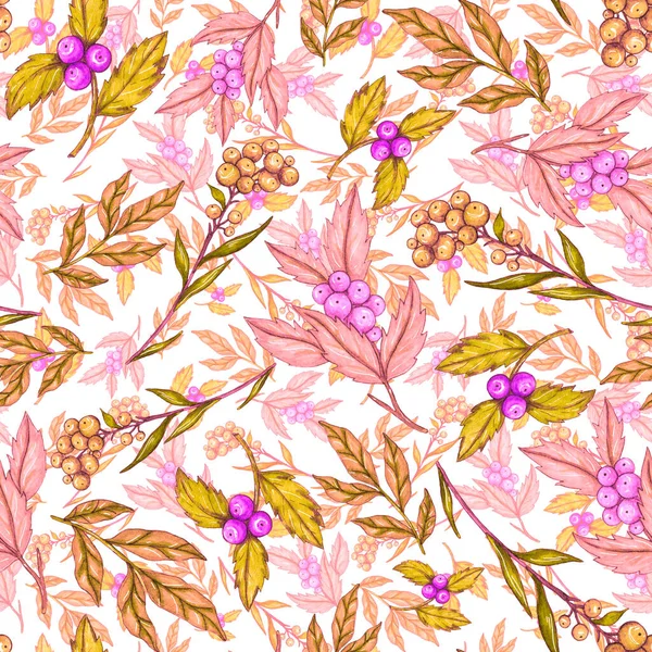 水彩缤纷的花束图案 古老的植物图解 精美的装饰为任何类型的设计 时尚印花与五彩缤纷的抽象花朵 水彩纹理 — 图库照片