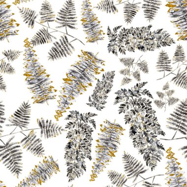 Eğrelti otu yapraklı suluboya desenli. Yaprak süsleme. Klasik botanik egzotik resim duvar kâğıdı.