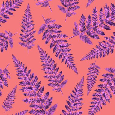 Eğrelti otu yapraklı suluboya desenli. Yaprak süsleme. Klasik botanik egzotik resim duvar kâğıdı.