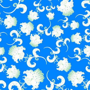 Suluboya desensiz, folky çiçekli ve yapraklı, etnik tarzda. Çiçek süsleme. Geleneksel şal deseni. Tekstil tasarım dokusu. Kabilesel etnik klasik dikişsiz model..