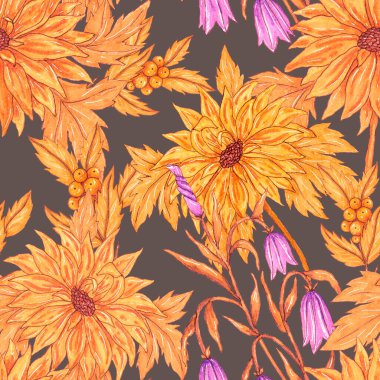 Çiçek buketli suluboya desenli. Klasik botanik çizimi. Her türlü tasarım için zarif bir dekorasyon. Renkli ve soyut çiçekli moda baskısı. Suluboya dokusu.