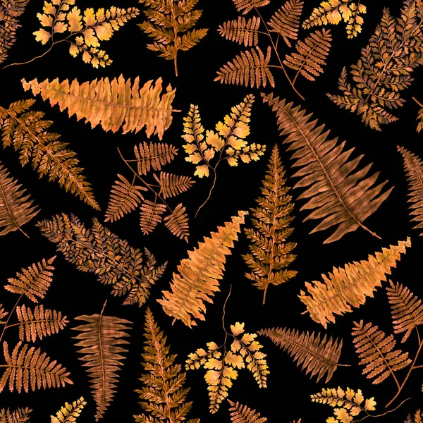 Watercolor Seamless Pattern Fern Leaves Foliage Decoration Vintage Botanical Exotic — Stockfoto