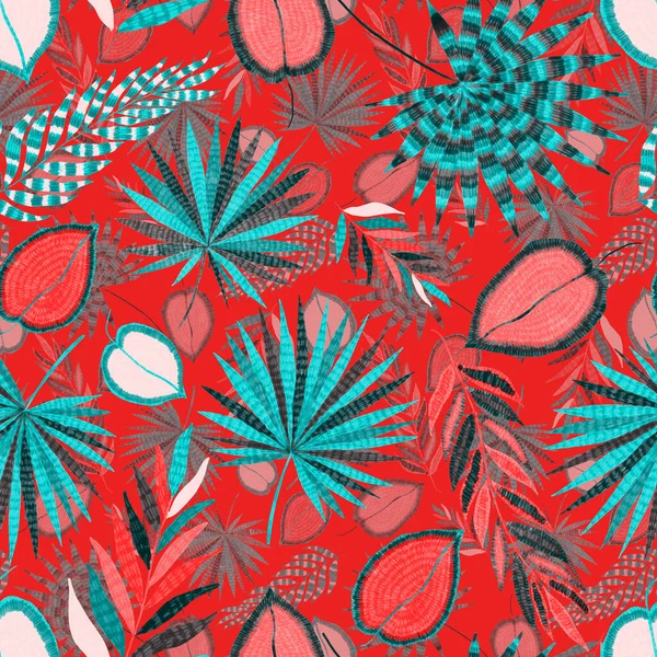 Modern Abstract Naadloos Patroon Met Creatieve Kleurrijke Tropische Bladeren Retro — Stockfoto