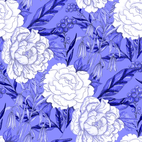 Acquerello Modello Senza Soluzione Continuità Con Mazzi Fiori Illustrazione Botanica — Foto Stock