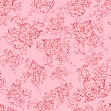 Suluboya desensiz, folky çiçekli ve yapraklı, etnik tarzda. Çiçek süsleme. Geleneksel şal deseni. Tekstil tasarım dokusu. Kabilesel etnik klasik dikişsiz model..