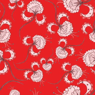 Suluboya desensiz, folky çiçekli ve yapraklı, etnik tarzda. Çiçek süsleme. Geleneksel şal deseni. Tekstil tasarım dokusu. Kabilesel etnik klasik dikişsiz model..