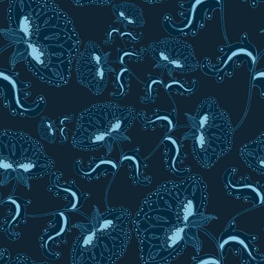 Suluboya desensiz, folky çiçekli ve yapraklı, etnik tarzda. Çiçek süsleme. Geleneksel şal deseni. Tekstil tasarım dokusu. Kabilesel etnik klasik dikişsiz model..