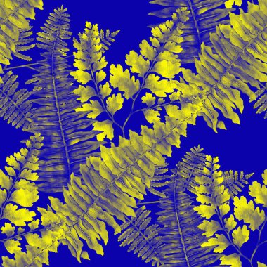 Eğrelti otu yapraklı suluboya desenli. Yaprak süsleme. Klasik botanik egzotik resim duvar kâğıdı.