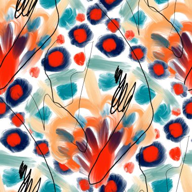 Güzel, parlak soyut elementlerle, yaratıcı, kusursuz bir desen. Her türlü tasarım için renkli bir doku. Grafik olarak soyut bir arkaplan. Çağdaş sanat. Moda modern tarzı.