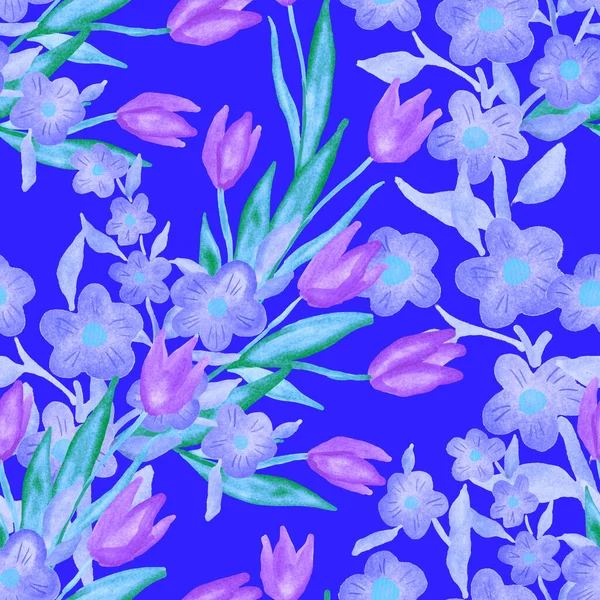 Aquarelle Motif Sans Couture Avec Bouquets Floraux Printemps Illustration Botanique — Photo