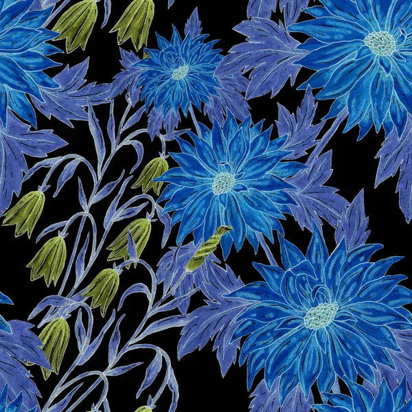 Acquerello Modello Senza Soluzione Continuità Con Mazzi Fiori Illustrazione Botanica — Foto Stock