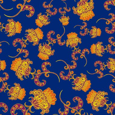 Suluboya desensiz, folky çiçekli ve yapraklı, etnik tarzda. Çiçek süsleme. Geleneksel şal deseni. Tekstil tasarım dokusu. Kabilesel etnik klasik dikişsiz model..