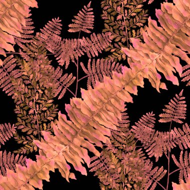 Eğrelti otu yapraklı suluboya desenli. Yaprak süsleme. Klasik botanik egzotik resim duvar kâğıdı.