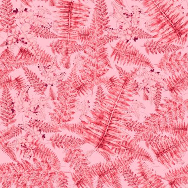 Eğrelti otu yapraklı suluboya desenli. Yaprak süsleme. Klasik botanik egzotik resim duvar kâğıdı.