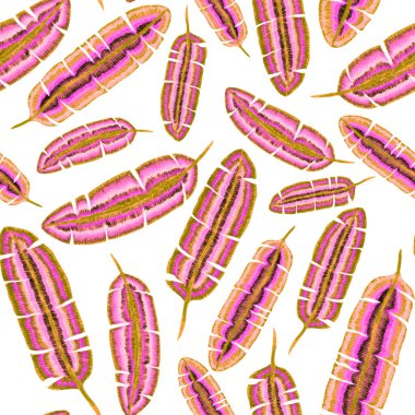 Yaratıcı renkli tropikal yaprakları olan modern, soyut, pürüzsüz desen. Geçmişe dönük parlak yaz geçmişi. Orman yaprakları çizimi. Mayo botanik tasarımı. Antika egzotik baskı.