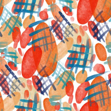 Suluboya, soyut, kusursuz desen. Parlak el yapımı elementlerle yaratıcı doku. Soyut renkli yazdırma.