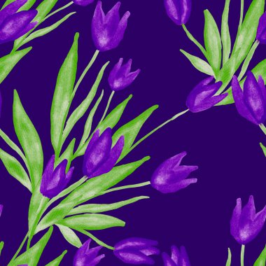 Bahar çiçekleriyle suluboya kusursuz desen. Klasik botanik çizimi. Her türlü tasarım için zarif bir dekorasyon. Renkli ve soyut çiçekli moda baskısı. Suluboya dokusu.