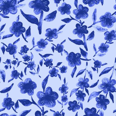 Bahar çiçekleriyle suluboya kusursuz desen. Klasik botanik çizimi. Her türlü tasarım için zarif bir dekorasyon. Renkli ve soyut çiçekli moda baskısı. Suluboya dokusu.