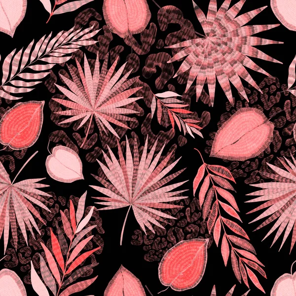 Modern Abstract Naadloos Patroon Met Creatieve Kleurrijke Tropische Bladeren Luipaardvlekken — Stockfoto
