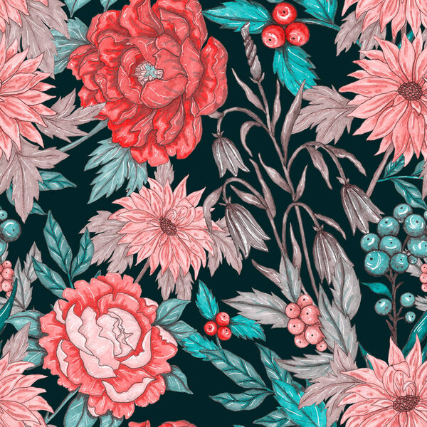Акварель бесшовный узор с цветочными букетами. Винтажная ботаническая иллюстрация. Элегантное оформление для любого вида дизайна. Мода печать с красочными абстрактными цветами. Акварельная текстура
.
